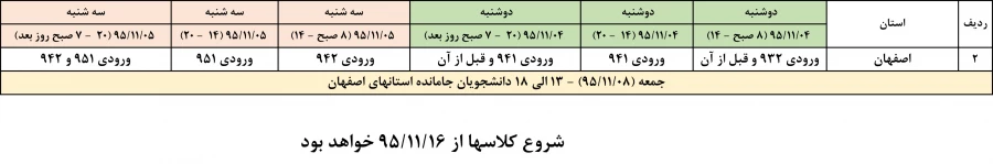 زمان بندی انتخاب واحد نمیسال دوم