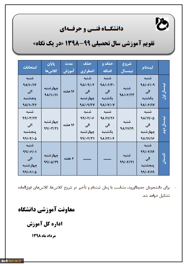 آیین نامه آموزشی مقطع کاردانی و کارشناسی و تقویم آموزشی  2