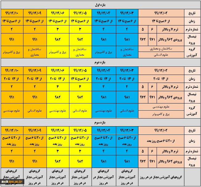 جدول زمانبندی حذف و اضافه 992