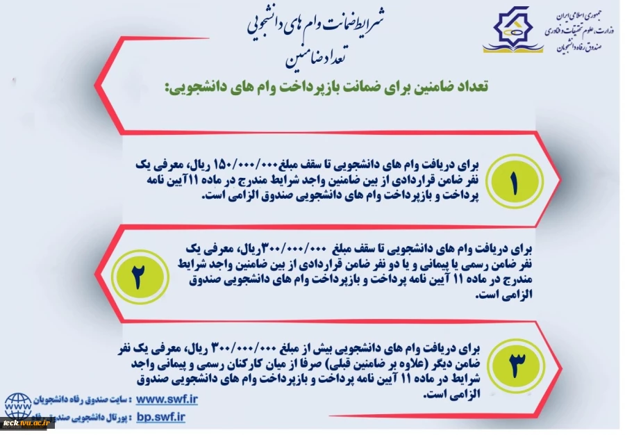 تمدید  زمان ثبت وام های دانشجویی در نیم سال دوم  1400- 1399  تا تاریخ 1400/03/25  8