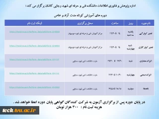 برگزاری دوره های آموزشی کوتاه مدت آزاد و خاص ویژه دانشجویان