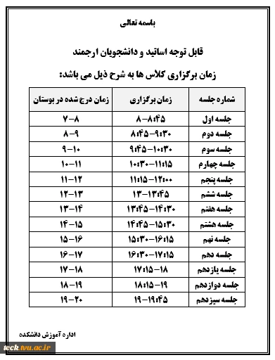 زمان تشکیل کلاس ها